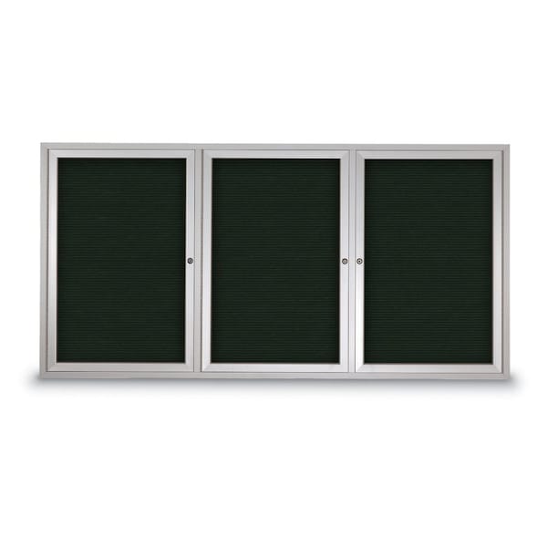 United Visual Products 96"x48" 3-Door Enclosed Outdoor Letterboard, Green Felt/Satin UV1163DTD9648-SATIN-GREEN - main